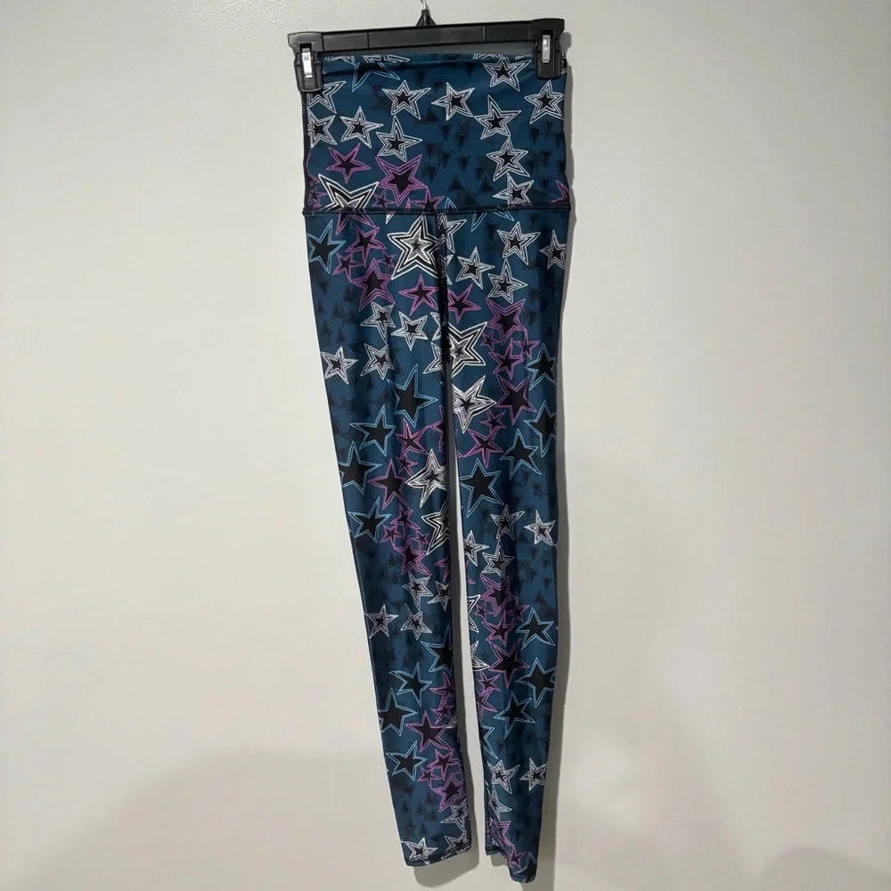 Emily Hsu Blue Star Print Yoga Workout Leggings Small - Picture 2 of 5